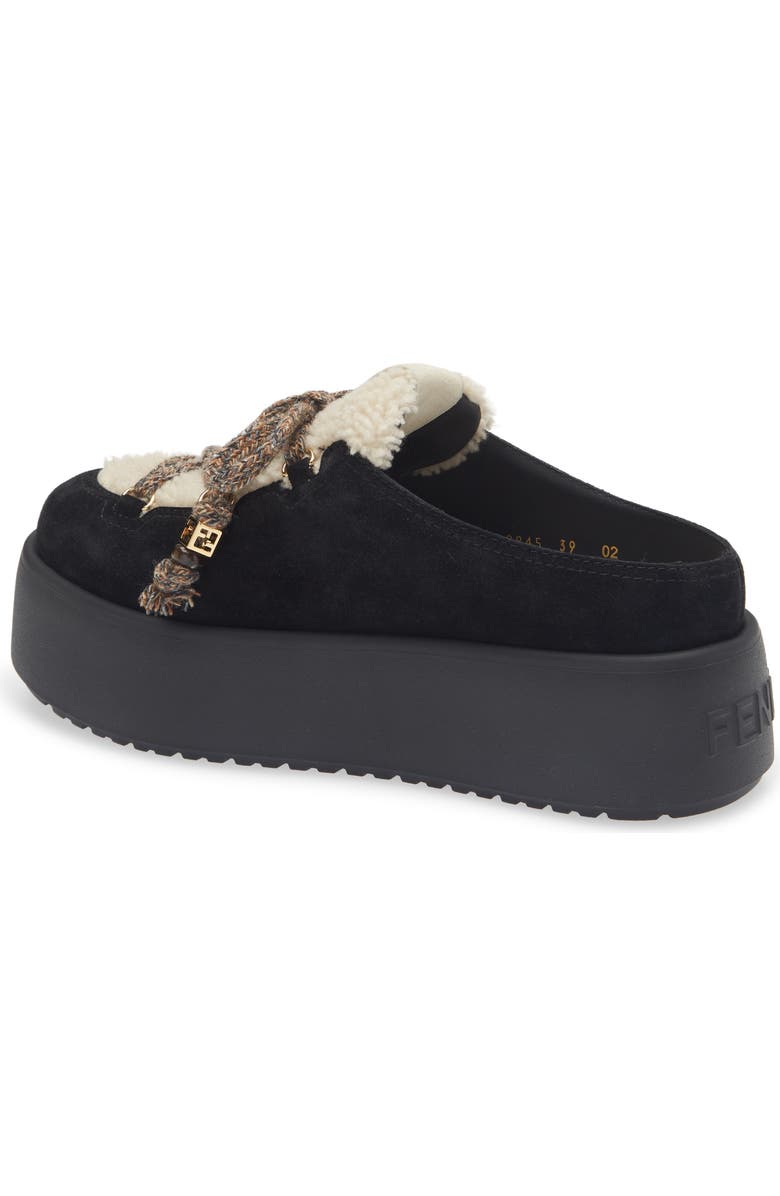 Fendi Après Chic Leather & Genuine Shearling Mule, Alternate, color, Black