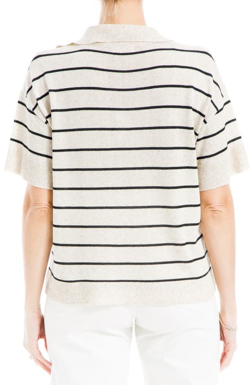 Max Studio Stripe Knit Polo Sweater In White
