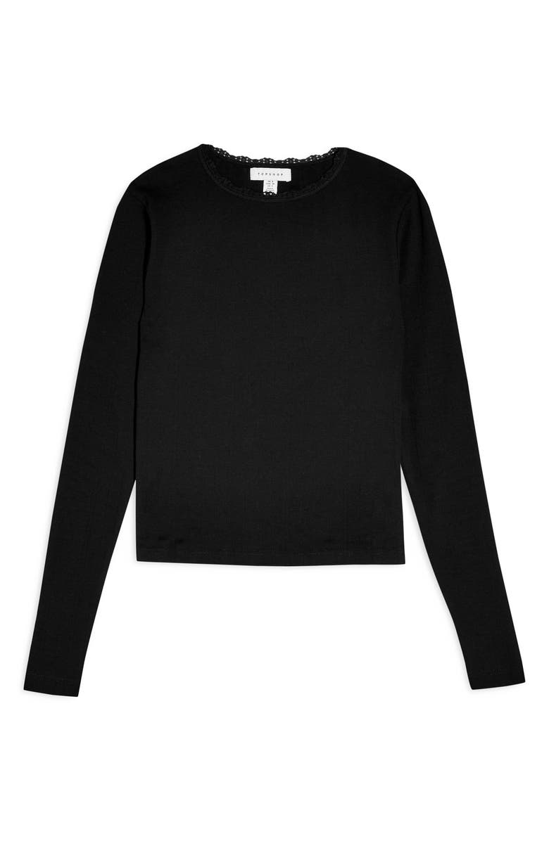 Topshop Long Sleeve Pointelle Crop Top, Alternate, color, 