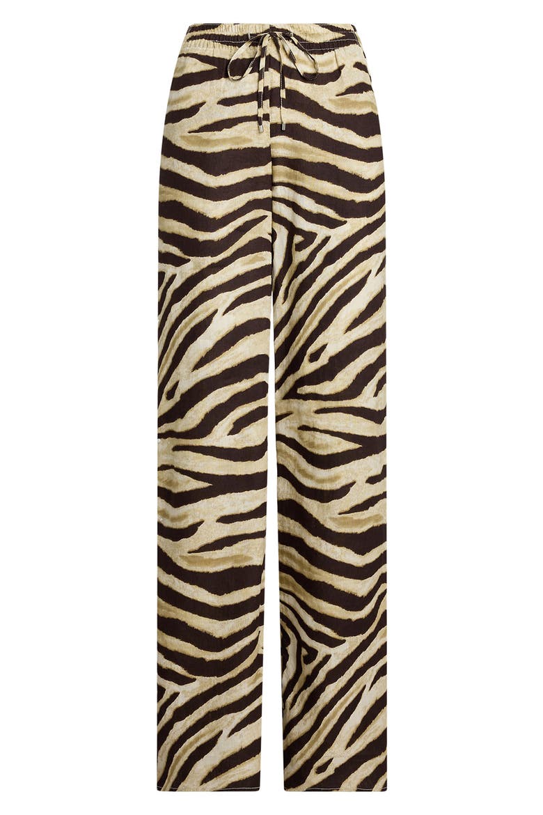 Zebra Print Linen Wide Leg Pants, Alternate, color, CREAM/ BROWN