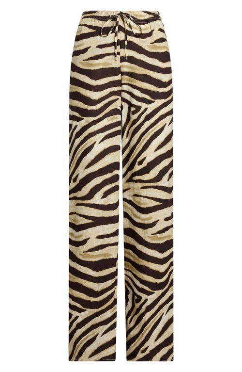 Ralph Lauren Petite Zebra-print Linen Wide-leg Pants In Brown