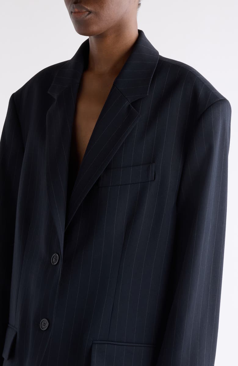 Acne Studios Julaga Layered Fluid Pinstripe Blazer, Alternate, color, Navy