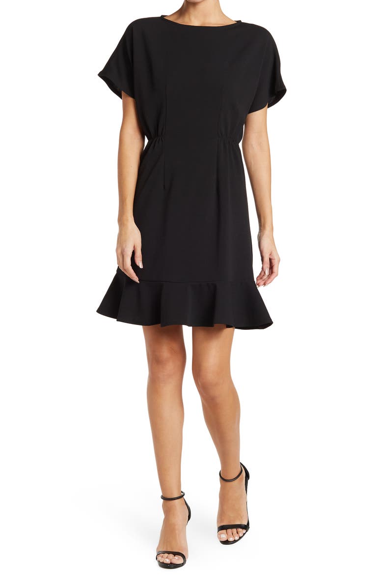 Donna Morgan Ruffle Hem Short Sleeve Dress, Main, color, Black
