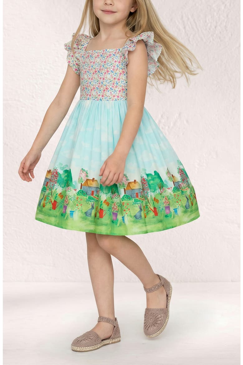 Kids' Scenic Border Print Dress, Alternate, color, MULTI
