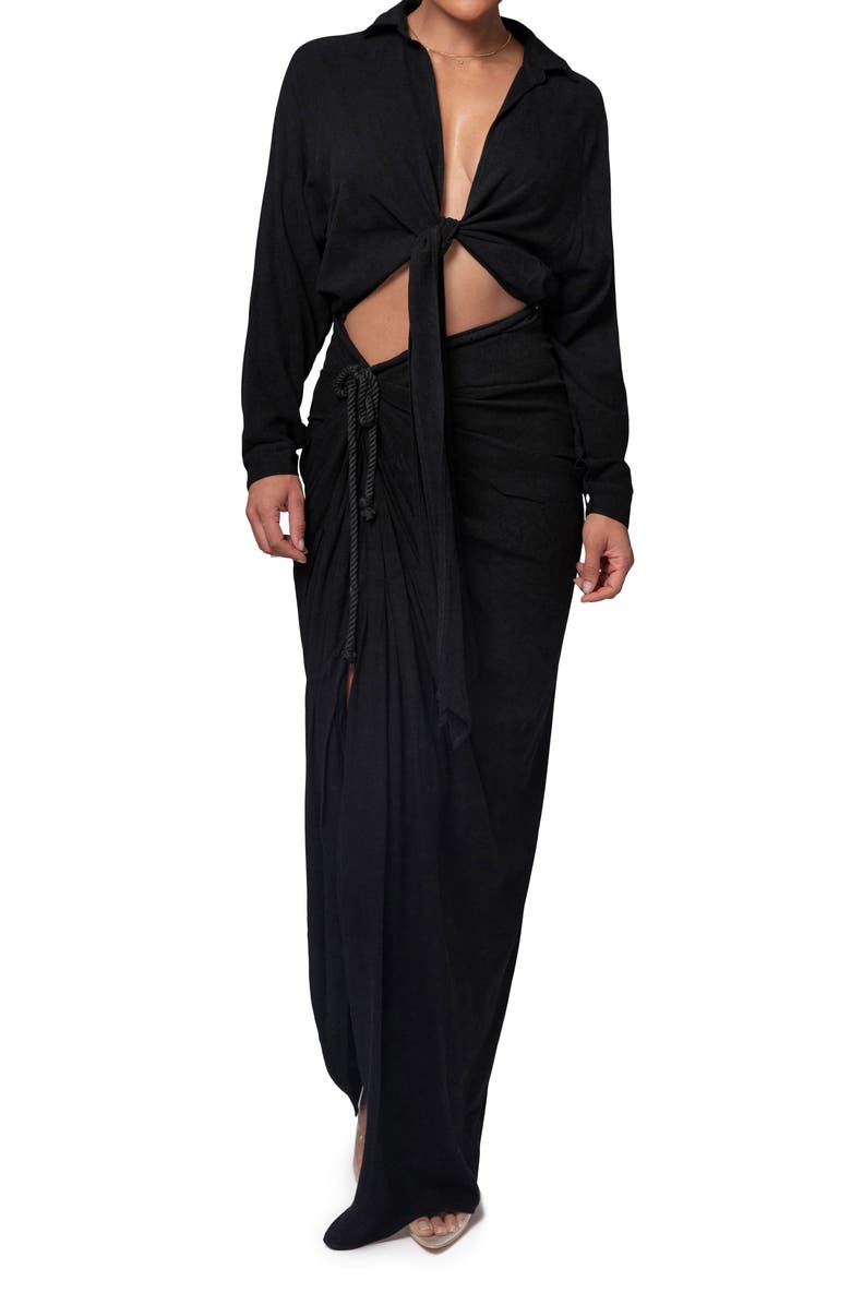 JLUXLABEL Soho Tie Front Crop Shirt, Alternate, color, Black