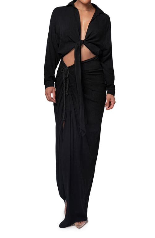 Jluxlabel Soho Tie Front Crop Shirt In Black