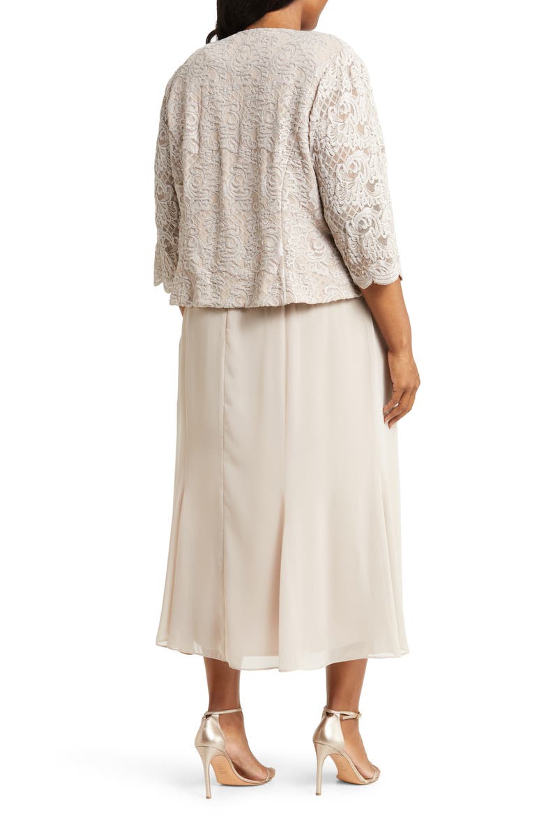 Metallic Lace & Chiffon Dress with Matching Jacket, Alternate, color, TAUPE