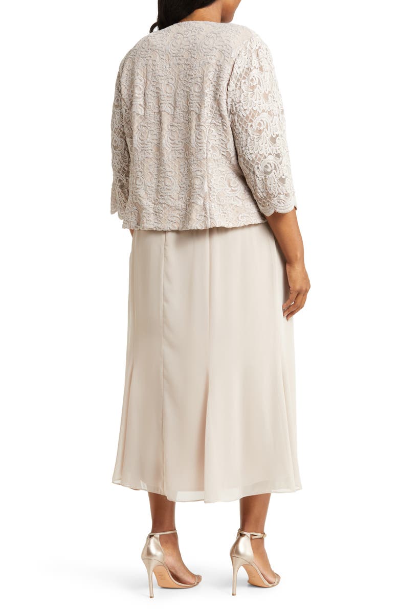 Alex Evenings Metallic Lace & Chiffon Dress with Matching Jacket, Alternate, color,