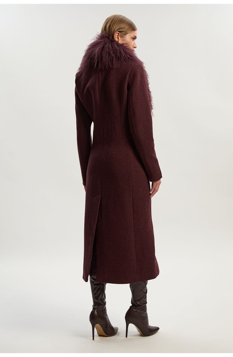 Karen Millen Wool Detachable Collar Midi Coat, Alternate, color, Burgundy