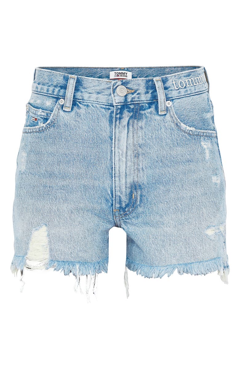 TOMMY JEANS Hot Pant Distressed Denim Shorts, Alternate, color, 