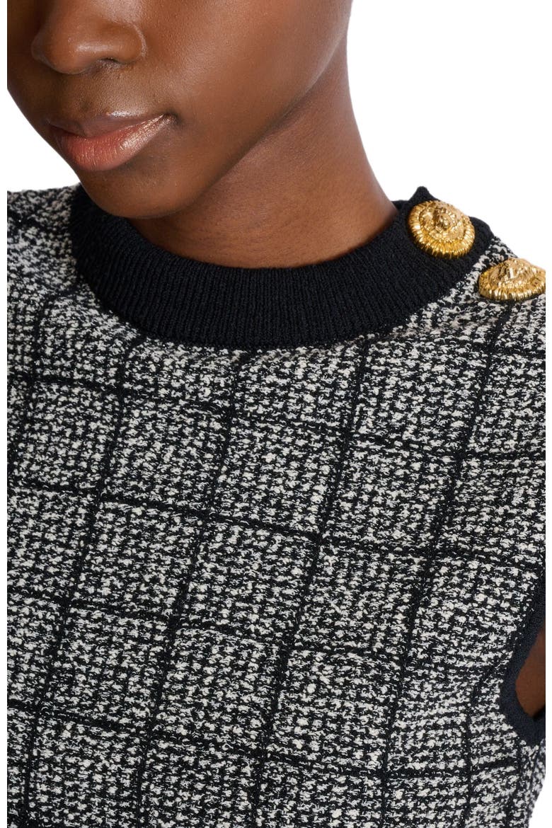 Tweed crop top with buttons, Alternate, color, black