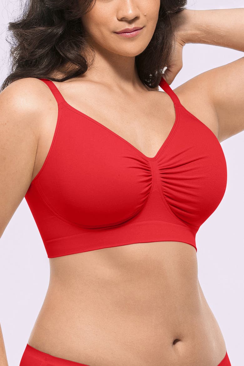 Wireless Seamless Comfy Non Padded V Neck Bra, Alternate, color, Red
