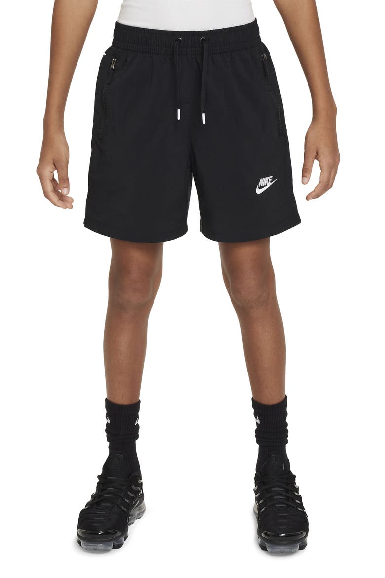 Kids' Amplify Nylon Athletic Shorts, Main, color, BLACK/ DARK SMOKE GREY/ WHITE