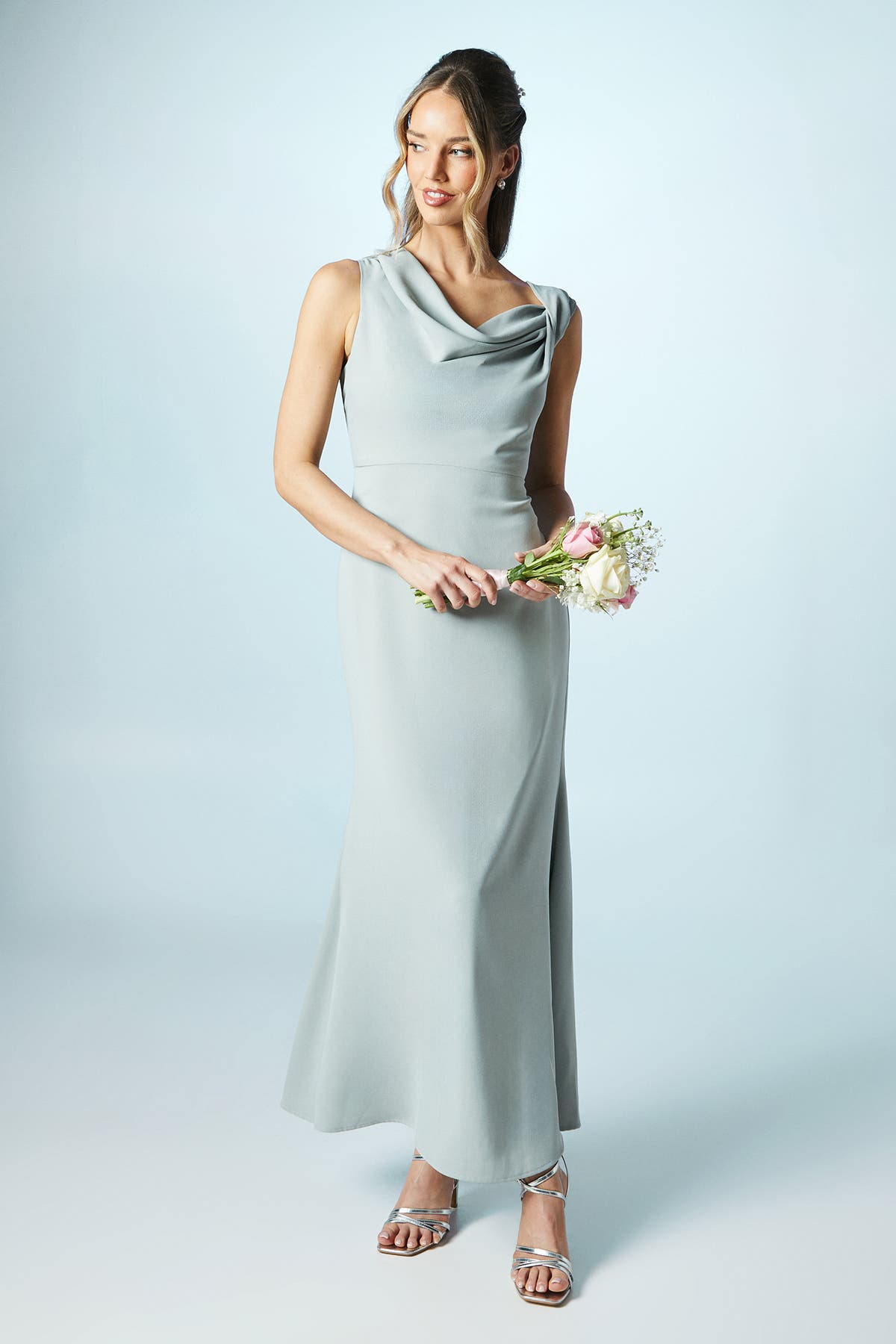 Coast Petite Twist Cowl Neck Bridesmaid Dress in Sage 