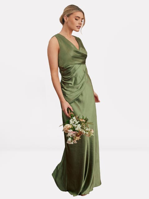 Plunge Drape Satin Bridesmaid Dress