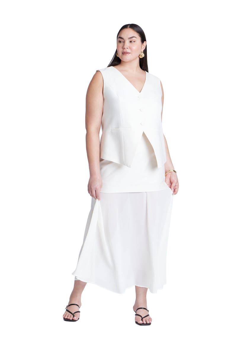 ELOQUII Mixed Media Skirt, Main, color, Cream