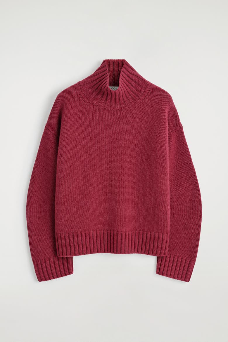 Chunky Cashmere Mock-Neck Sweater, Alternate, color, DARK RED