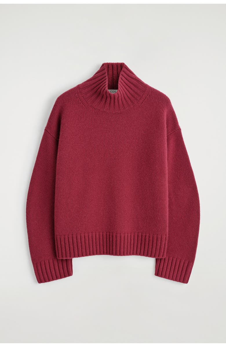 COS Chunky Cashmere Mock-Neck Sweater, Alternate, color, Dark Red