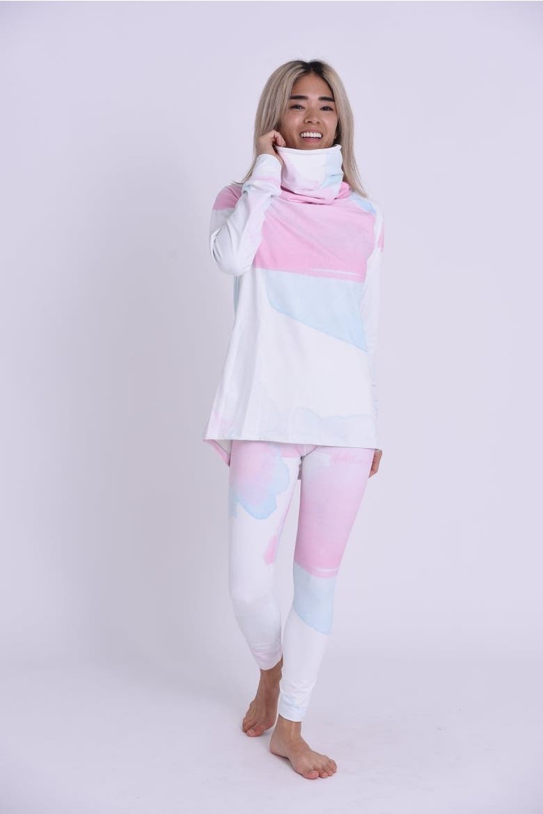 High Neck Baselayer Top Watercolour Women's, Alternate, color, Pink, Multicolor