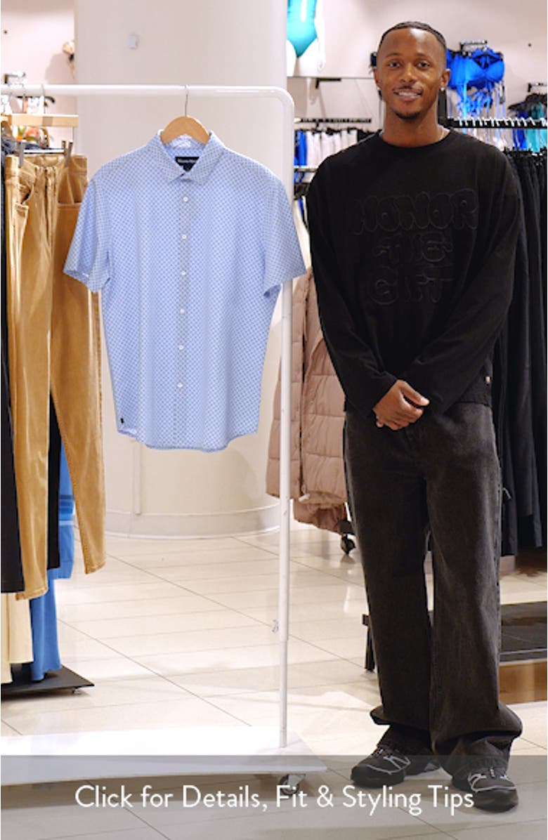 Halyard Print Short Sleeve Performance Button-Up Shirt, sales video thumbnail