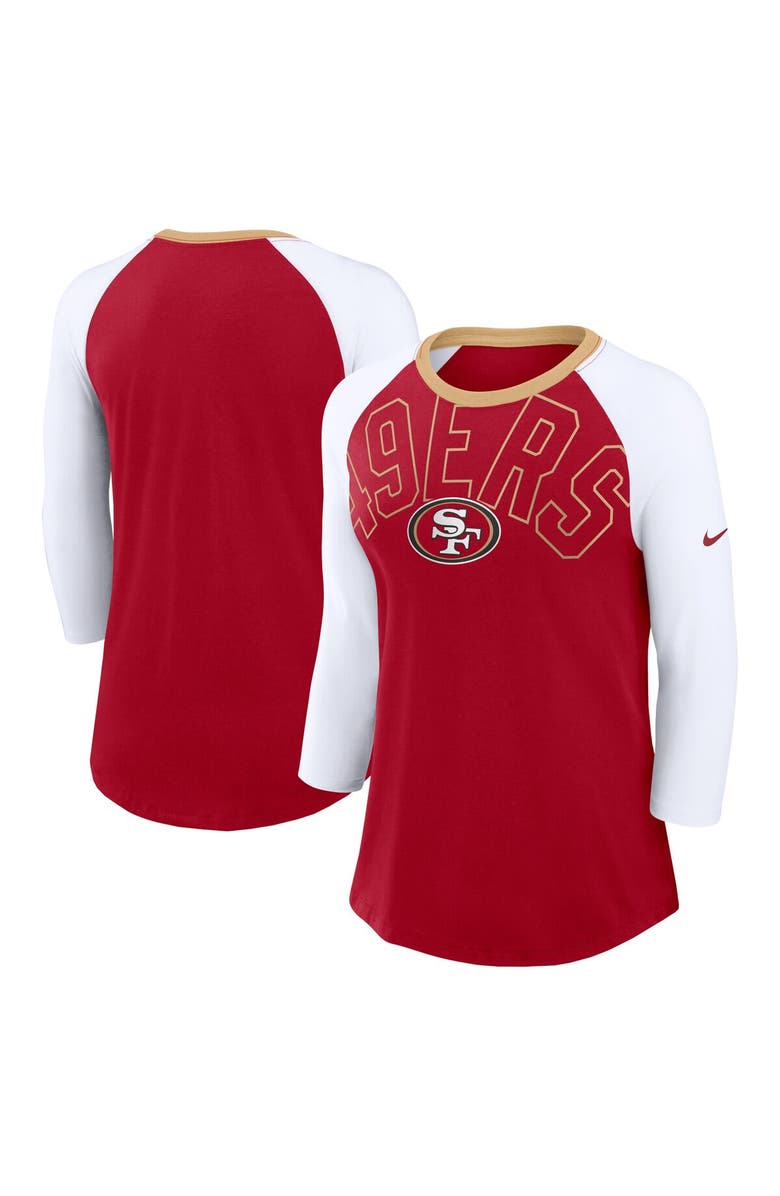 Nike Women's Nike Scarlet/White San Francisco 49ers Knockout Arch Raglan Tri-Blend 3/4-Sleeve T-Shirt, Alternate, color, 