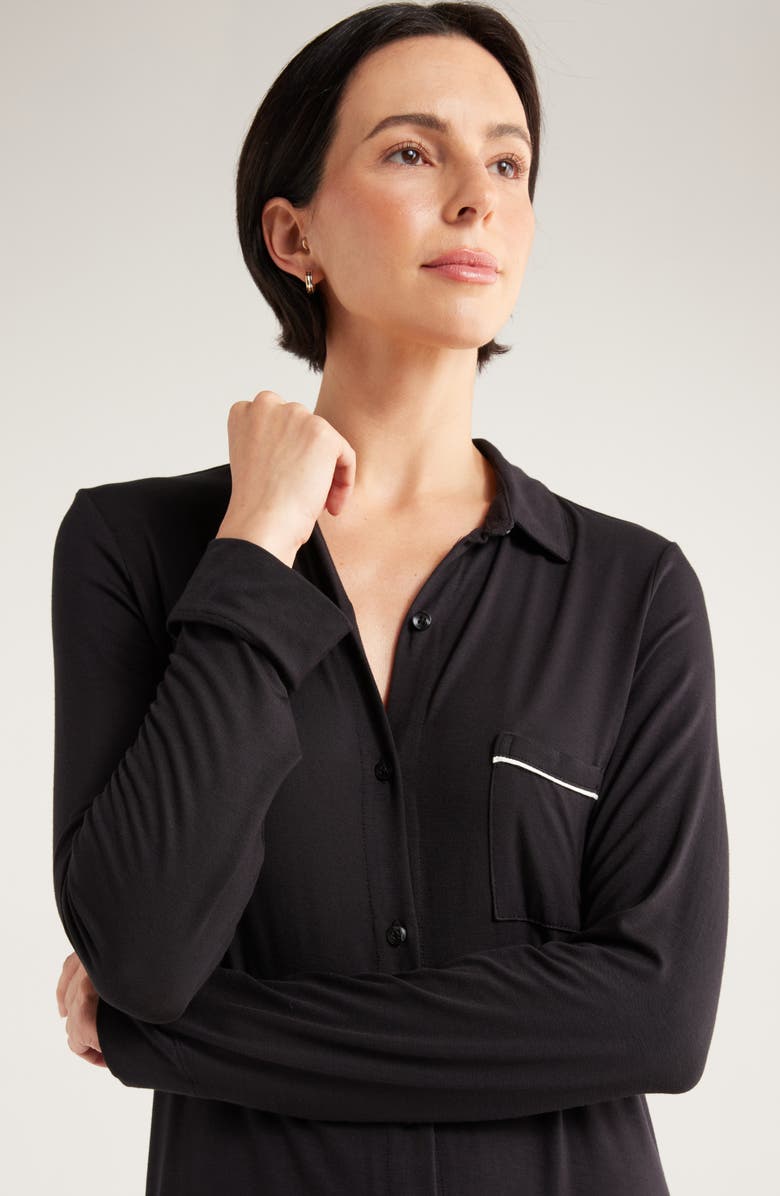 NORDSTROM RACK Tranquility Button Front Nightshirt, Alternate, color, Black