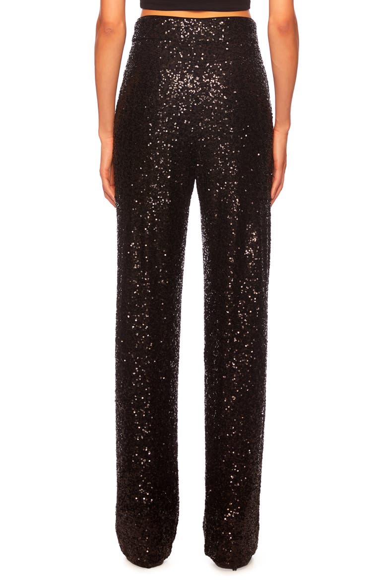 Sequin High Waist Wide Leg Pants, Alternate, color, BLACK
