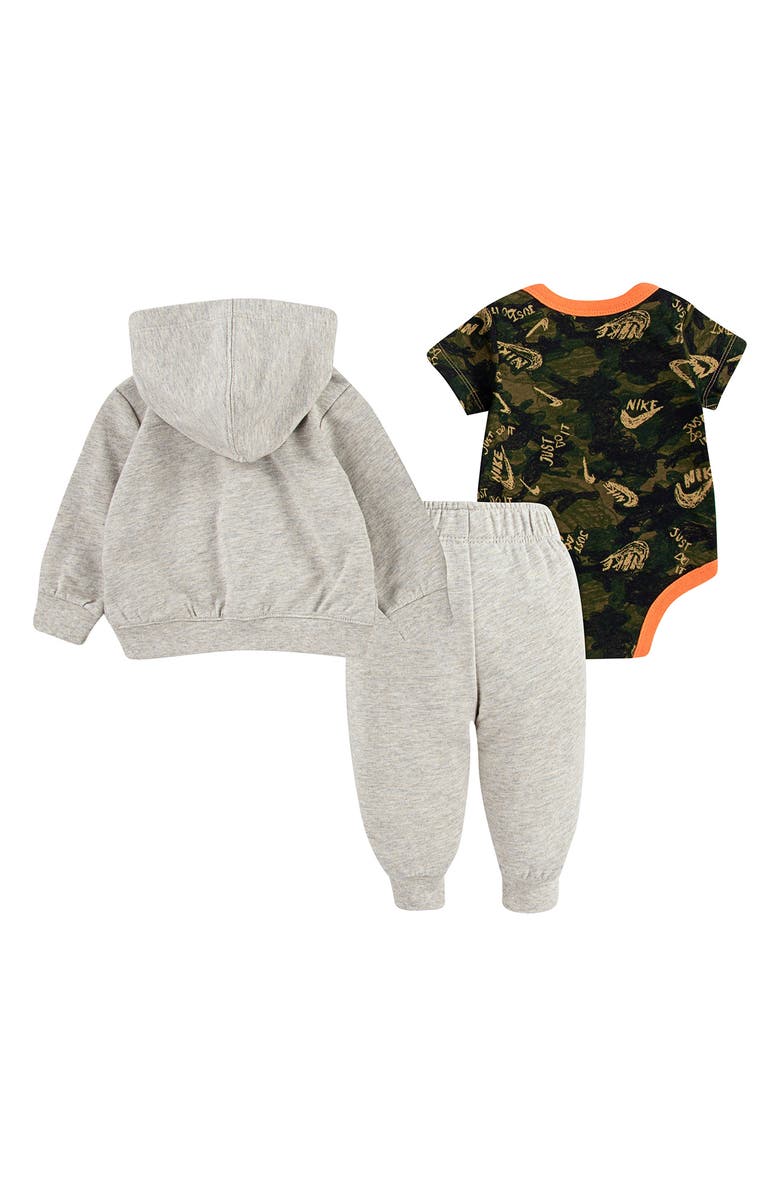 Nike Crayon Camo Zip Hoodie, Joggers & Bodysuit Set, Alternate, color, 