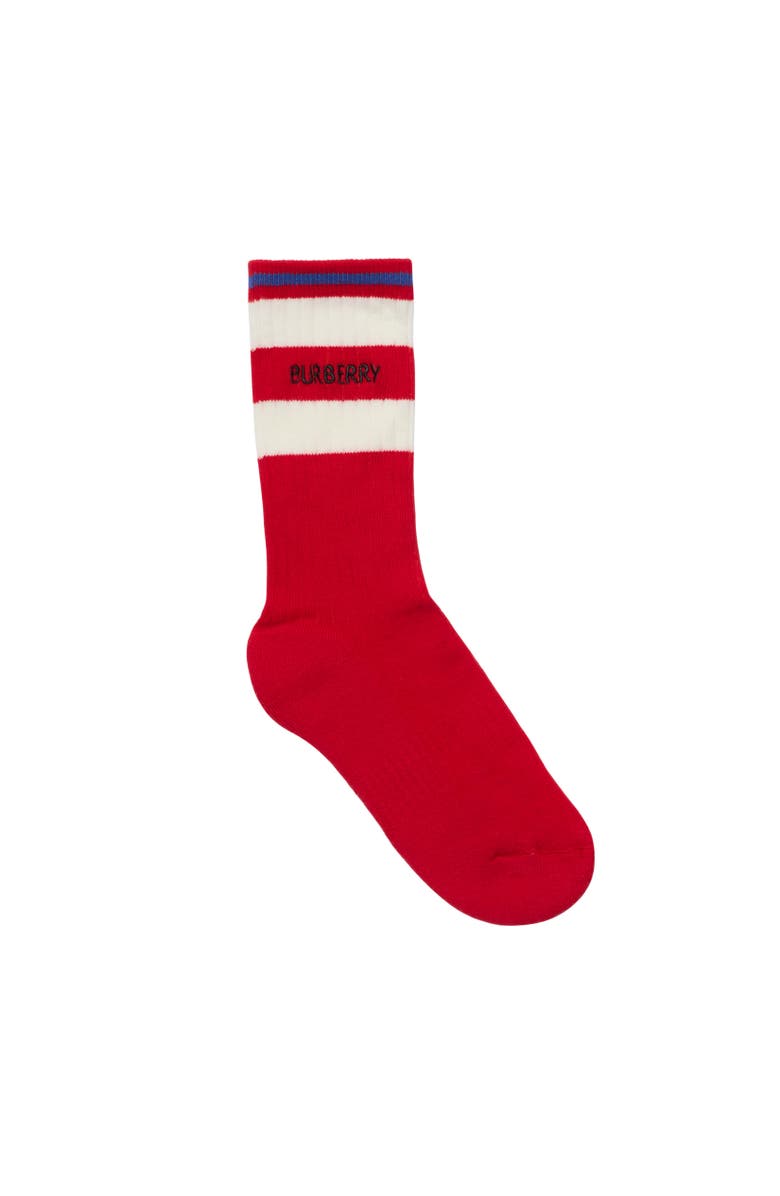 Burberry Two-piece Logo Stripe Cotton Blend Socks Set, Alternate, color, White/Pillar Red
