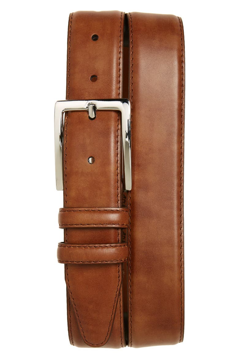 Leather Belt, Main, color, WALNUT CALF