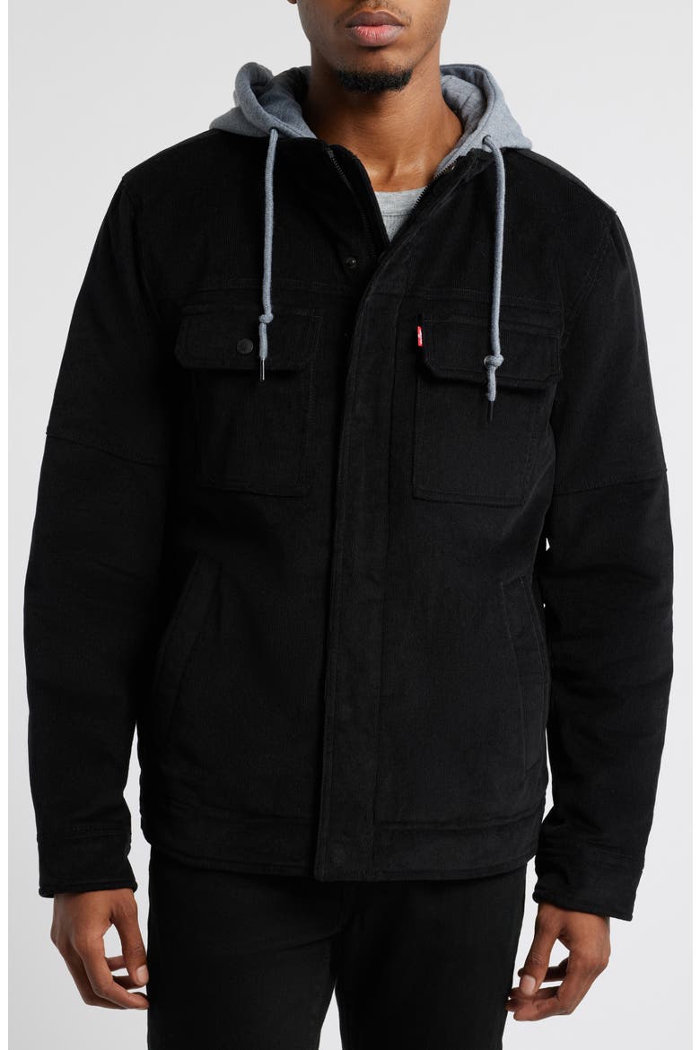 Hooded Corduroy Jacket, Alternate, color, BLACK