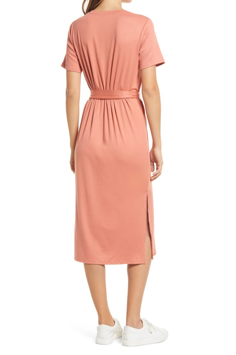 Belted Pocket T-Shirt Dress, Alternate, color, PEACH QUART