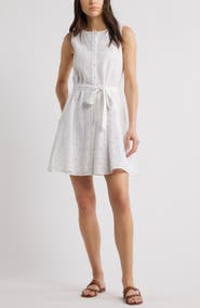 Caslon® Sleeveless Cotton Eyelet Belted Dress