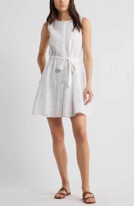 Caslon® Sleeveless Cotton Eyelet Belted Dress