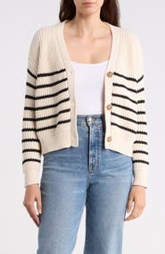 ELIE ELIE TAHARI Stripe V-Neck Cotton Cardigan