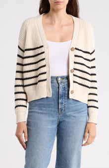 ELIE ELIE TAHARI Stripe V-Neck Cotton Cardigan