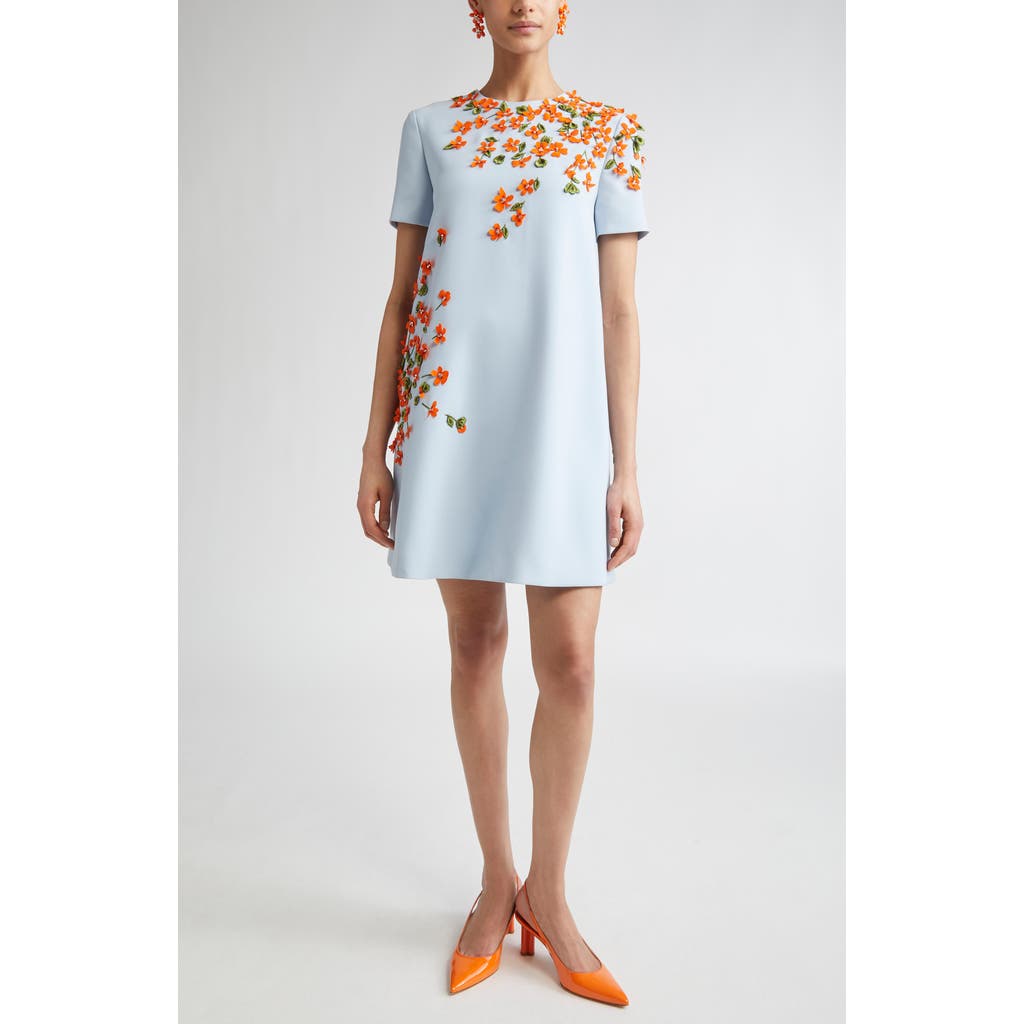 Carolina Herrera Floral Appliqué Crepe Minidress In Blue