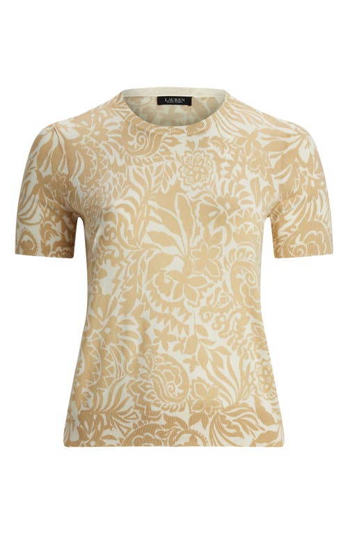 Ralph Lauren Plus Size Floral Cotton-blend Short-sleeve Sweater In Neutral