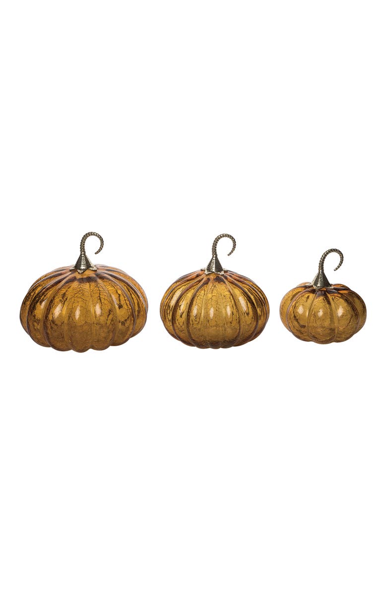 Transpac Orange Harvest Crackle Glass Pumpkin Set of 3 for Fall Decor, Main, color, Orange