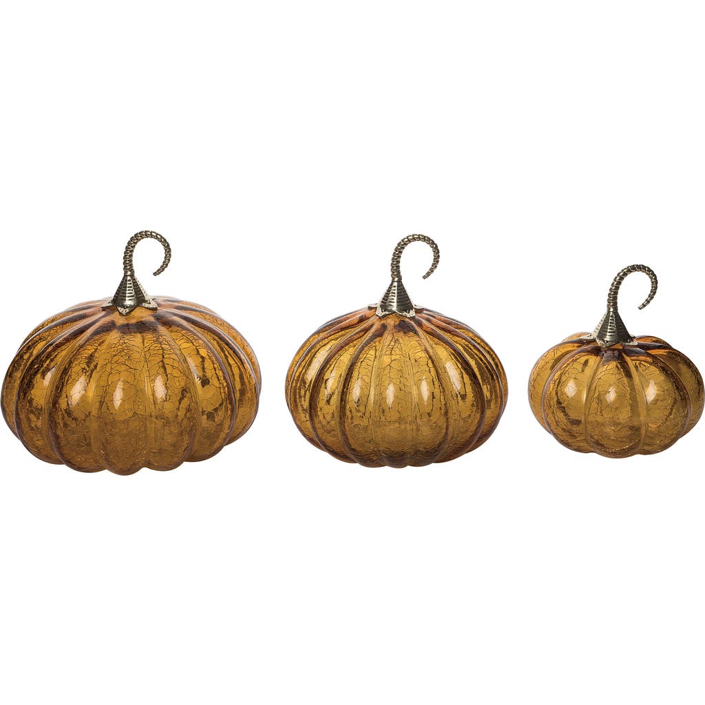 Transpac Orange Harvest Crackle Glass Pumpkin Set Of 3 For Fall Decor In Brown