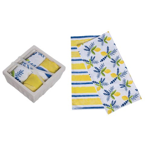 Ceramic Dish with Citrus Pattern Tea Towels Set of 3 Multicolored for Spring Serving and Entertaining