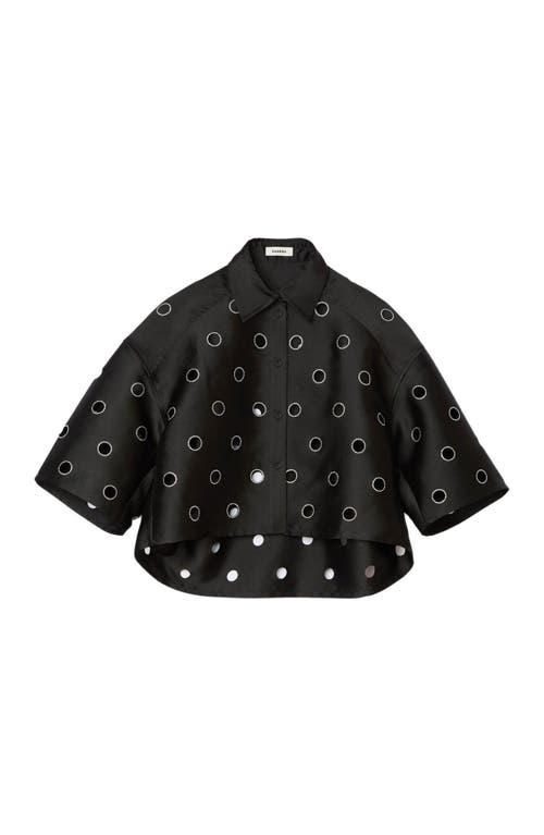 Sandro Oversized Shirt With Rhinestones Holes In Black