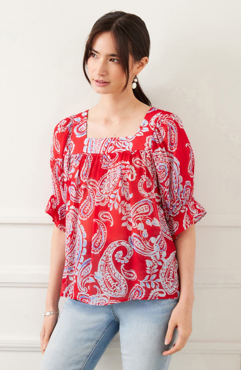 Karen Kane Paisley Ruffle Sleeve Top, Alternate, color, Paisley