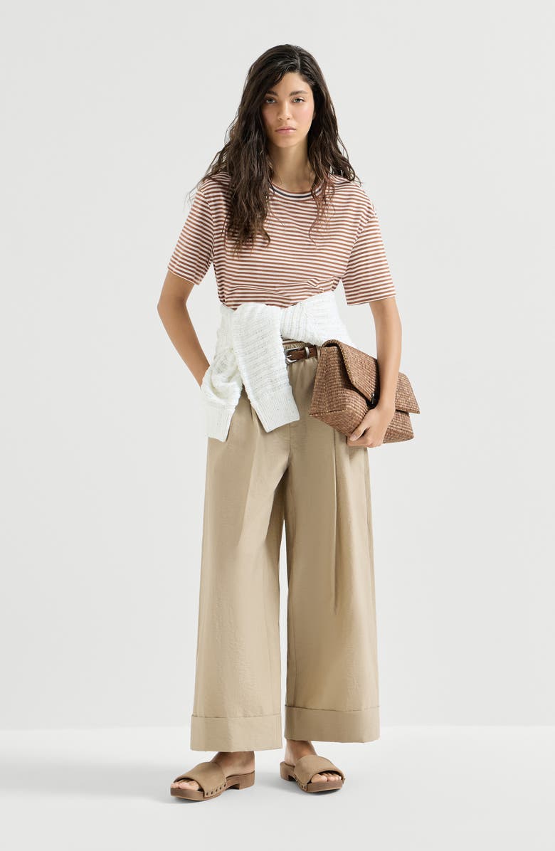 Brunello Cucinelli Striped jersey T-shirt, Alternate, color, Light Brown