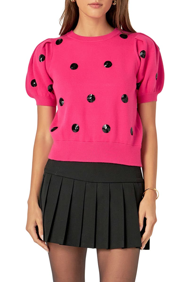 English Factory Sequin Dot Puff Sleeve Sweater, Main, color, 