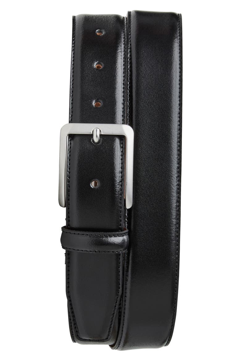 Dante Leather Belt, Main, color, BLACK
