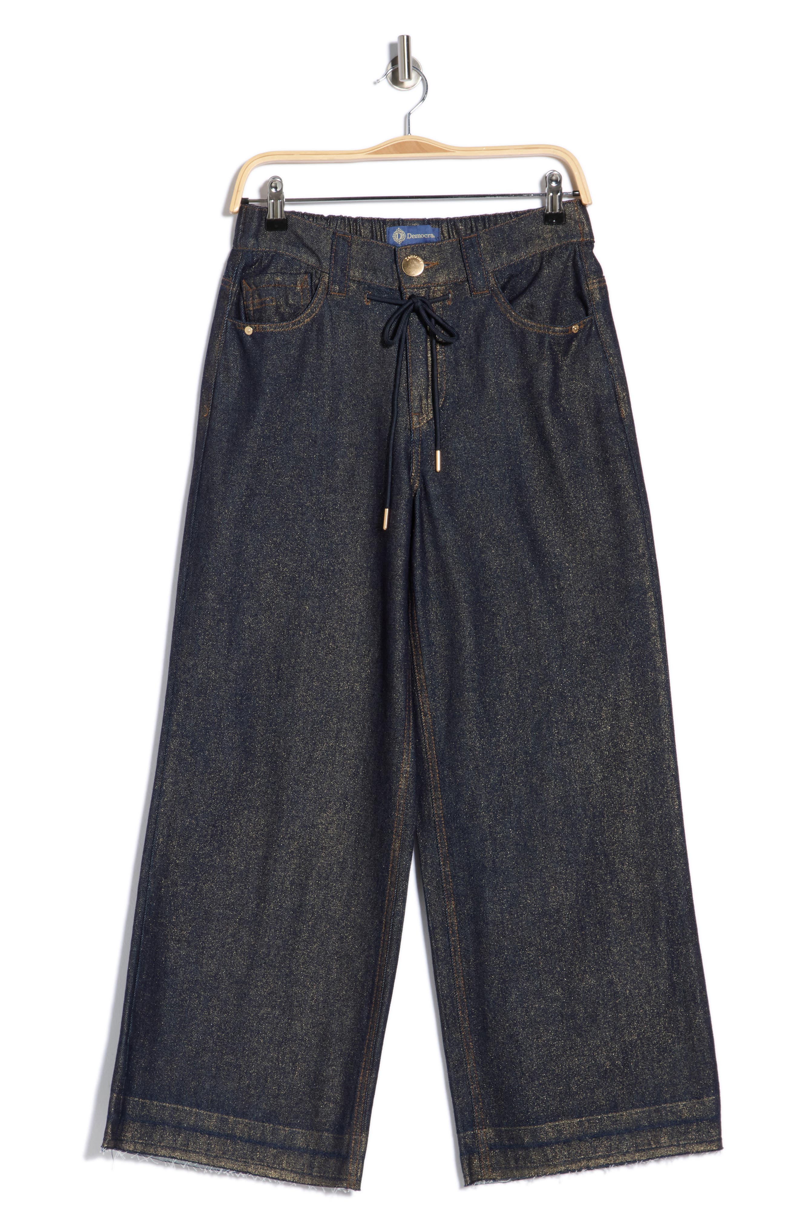 Democracy Cinch Waist Raw Ankle Wide Leg Jeans