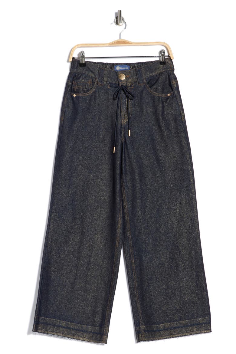 Cinch Waist Raw Ankle Wide Leg Jeans, Main, color, INDIGO