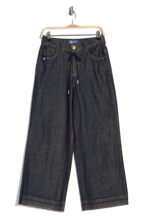 Cinch Waist Raw Ankle Wide Leg Jeans (Petite)