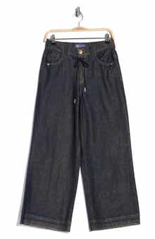 Democracy Cinch Waist Raw Ankle Wide Leg Jeans